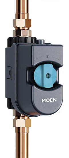 Moen water valve with blue button.