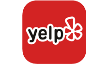 Yelp logo, red square with white star.